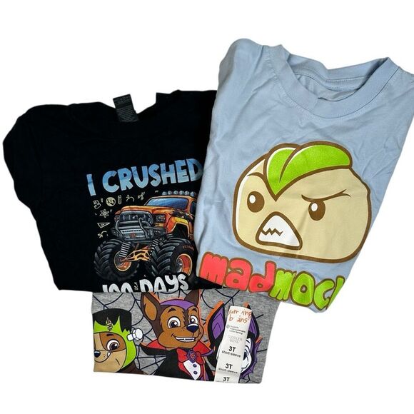 NWT Toddler Boys Set of 3 Graphic Tee Shirts - Black, Blue, Gray - Size 3 - Picture 6 of 13